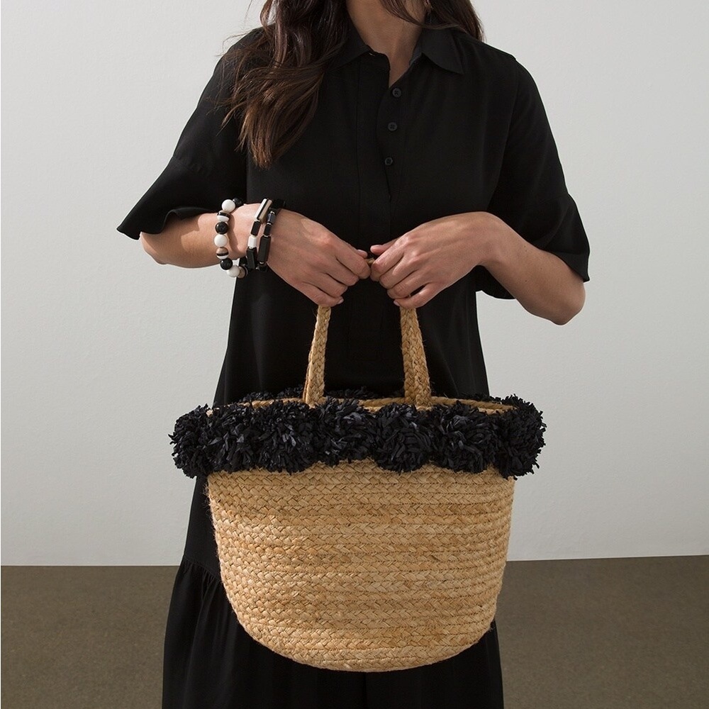 Stylish Black and Tan Woven Tote Bag